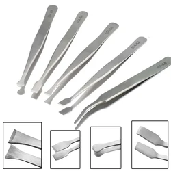 Pinzas de sello de precisión de acero inoxidable, boca plana redonda, cabeza deformada, Clip corto curvo, herramienta Filatélica, Clip de papel en forma de pala
