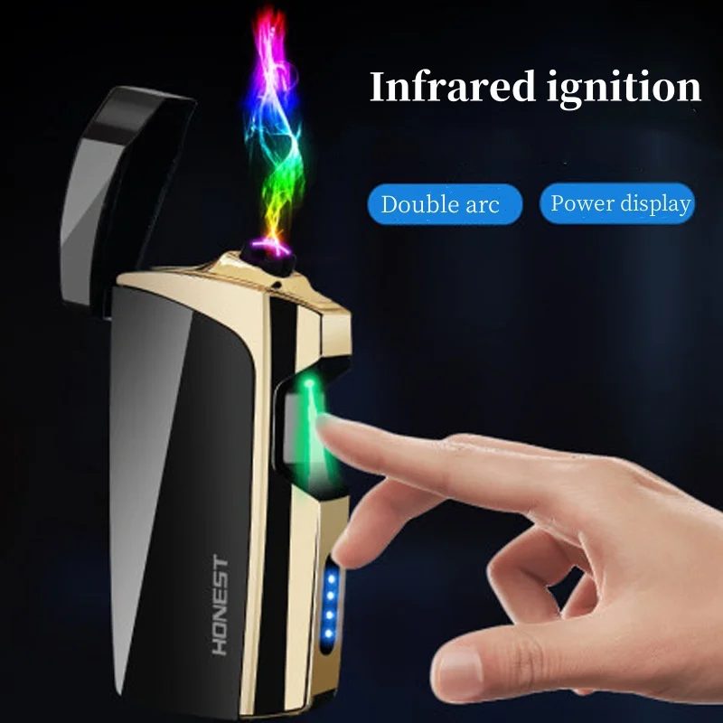 

HONEST High-power Infrared Induction Dual Arc USB Charging Metal Cigar Lighter Multifunctional High-end Gift For Men