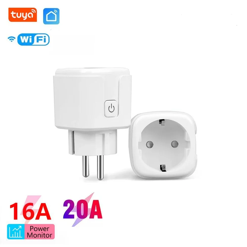Tuya WiFi Smart Socket 16A20A with Power Metering Mobile App Remote Control European Plug
