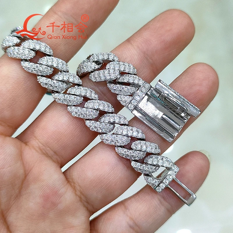 Half Moon Shaped Bracelet 10mm S925 Sterling Silver Cuban Chain with Moissanite & Diamond Hip Hop Style Miami Cuban Link Chain view 4