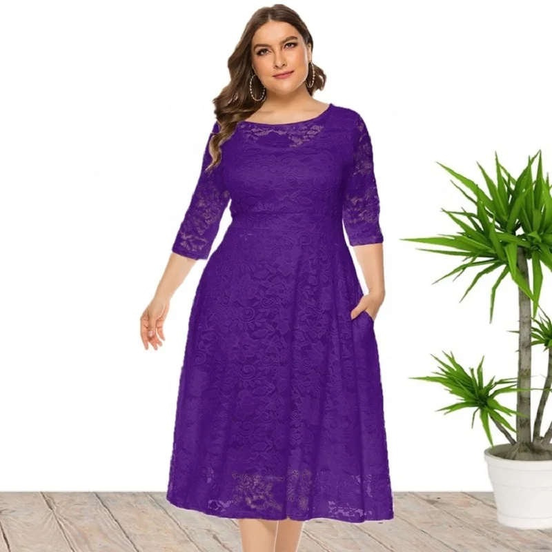 High Quality 8XL Plus Size Party Evening Bridesmaid Lace Dresses For Women With Pockets