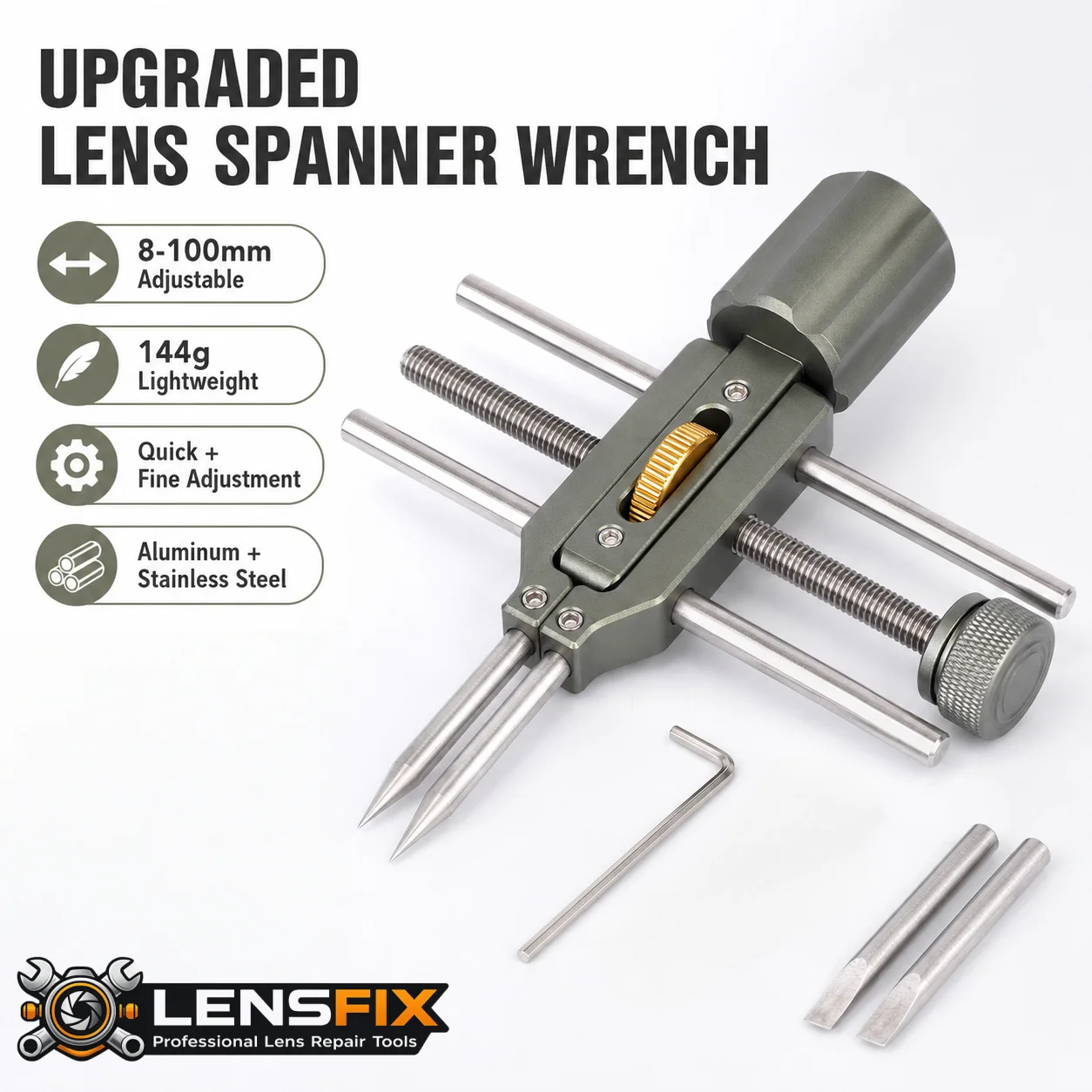 Upgraded Lens Spanner Wrench 8-100mm Adjustable Camera Repair Tool Stainless Steel Optical Retaining Ring Opener Kit
