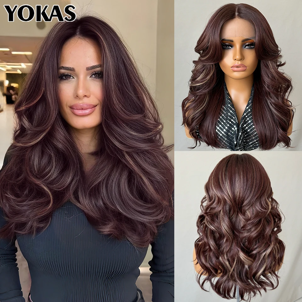 Wig Lace Front 18 Inch, Wig Sintetis untuk Wanita Afrika, Model Body Wave, Wig Lace Front T Part Pirang Hitam dengan Serat Tahan Panas Tinggi