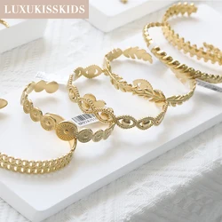 LUXUKISSKIDS Vintage Leaf Pattern Open Cuff Bangles Boho Golden Hard Bracelet Hollow Out Geometric Charms Jewelry Girls/Ladies