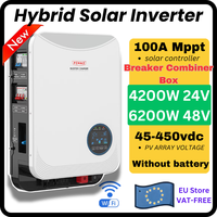 FCHAO 4.2kW 24V/6.2kW 48V Hybrid Solar Inverter, V AC Pure Sine have, 100A MPPT, Off-Grid, Battery-Less, Breaker combine Box