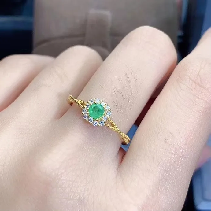 KJJEAXCMY Fine Jewelry 925 sterling silver inlaid natural gemstone emerald ring pendant earring set Electroplated 18K gold