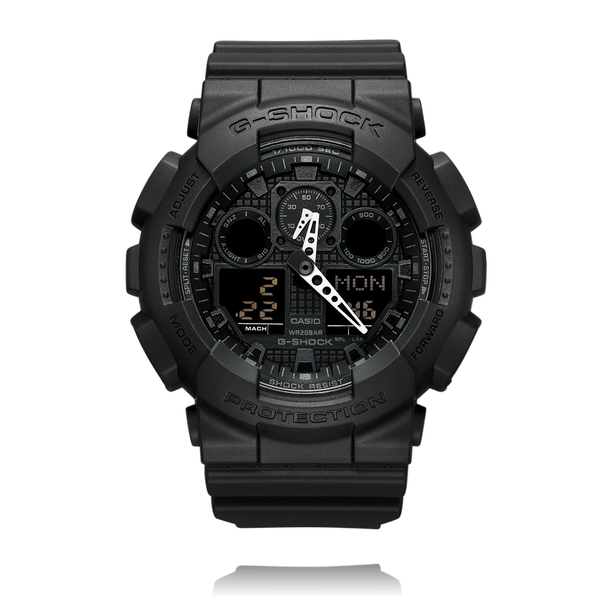 Reloj CASIO GA-100 Analógico-Digital, Resistente al Agua 200M, Resistente a Impactos y Antimagnético, Retroiluminación LED, Multifuncional