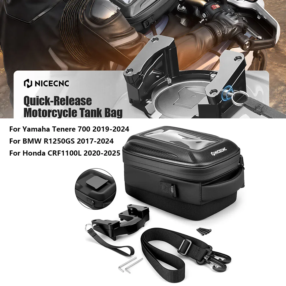 Sistema de liberación rápida Push-Pull para bolsa de depósito para Yamaha Tenere 700 19-24, BMW R1250GS Adventure 17-24, Honda CRF1100L Africa Twin 20-25