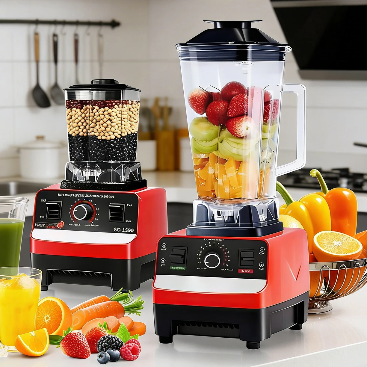 Licuadora 2 en 1 de 2L+0.5L, procesador de alimentos multifunción para hielo, nueces y frutas, potente electrodoméstico de cocina, exprimidor, batidora de mesa.