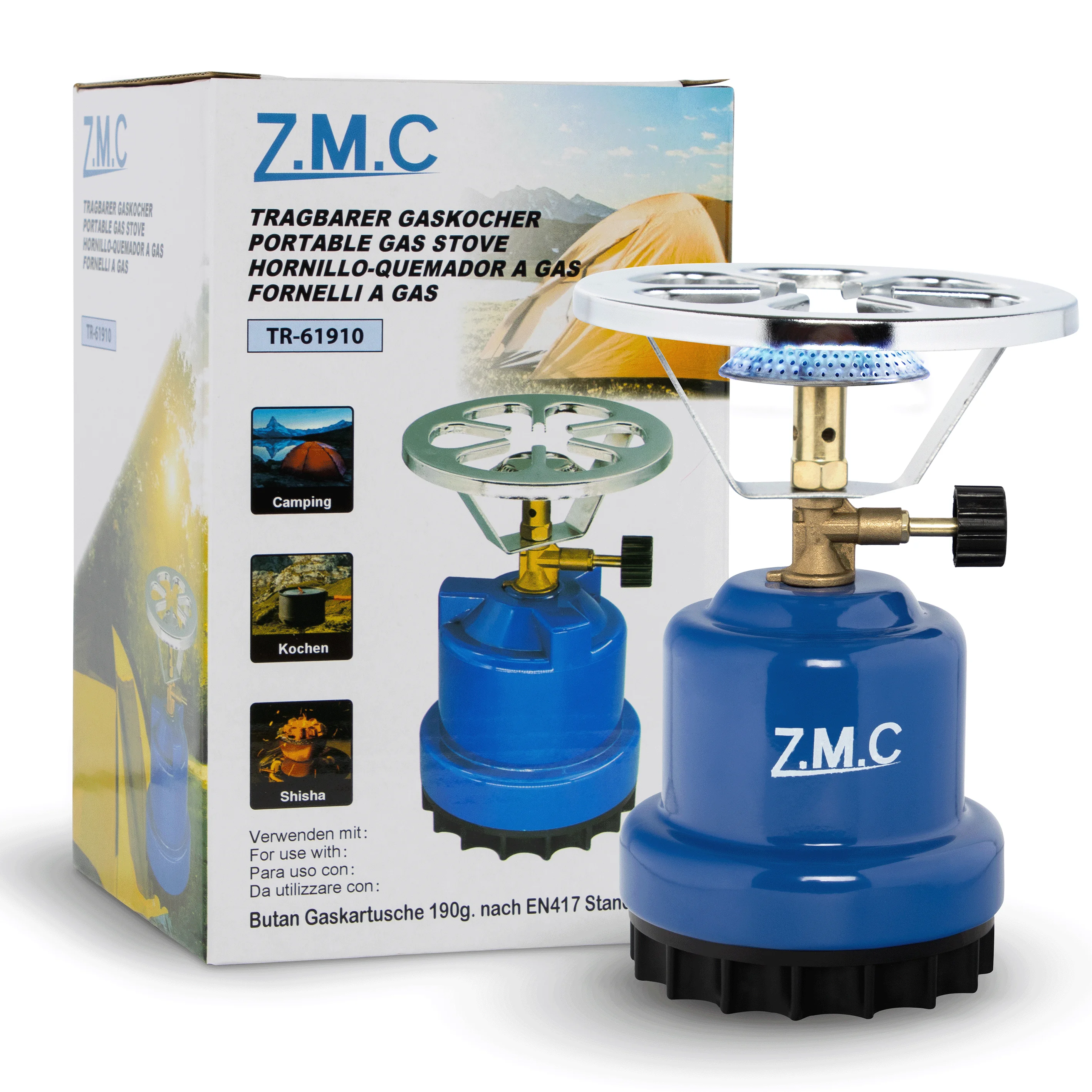 ZMC Campingkachel 1110W Draagbare gasfornuis & houtskoolaanmaakpatronen Ideaal voor kamperen, reizen & buitenactiviteiten