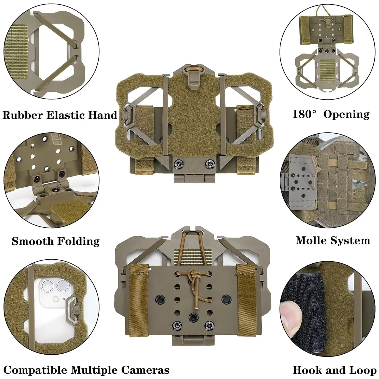 

Tactical MOLLE Chest Phone Holder, Multi-function Navigation Panel for Plate Carrier Accessories, Fits 4.7"-6.4" Smartphones