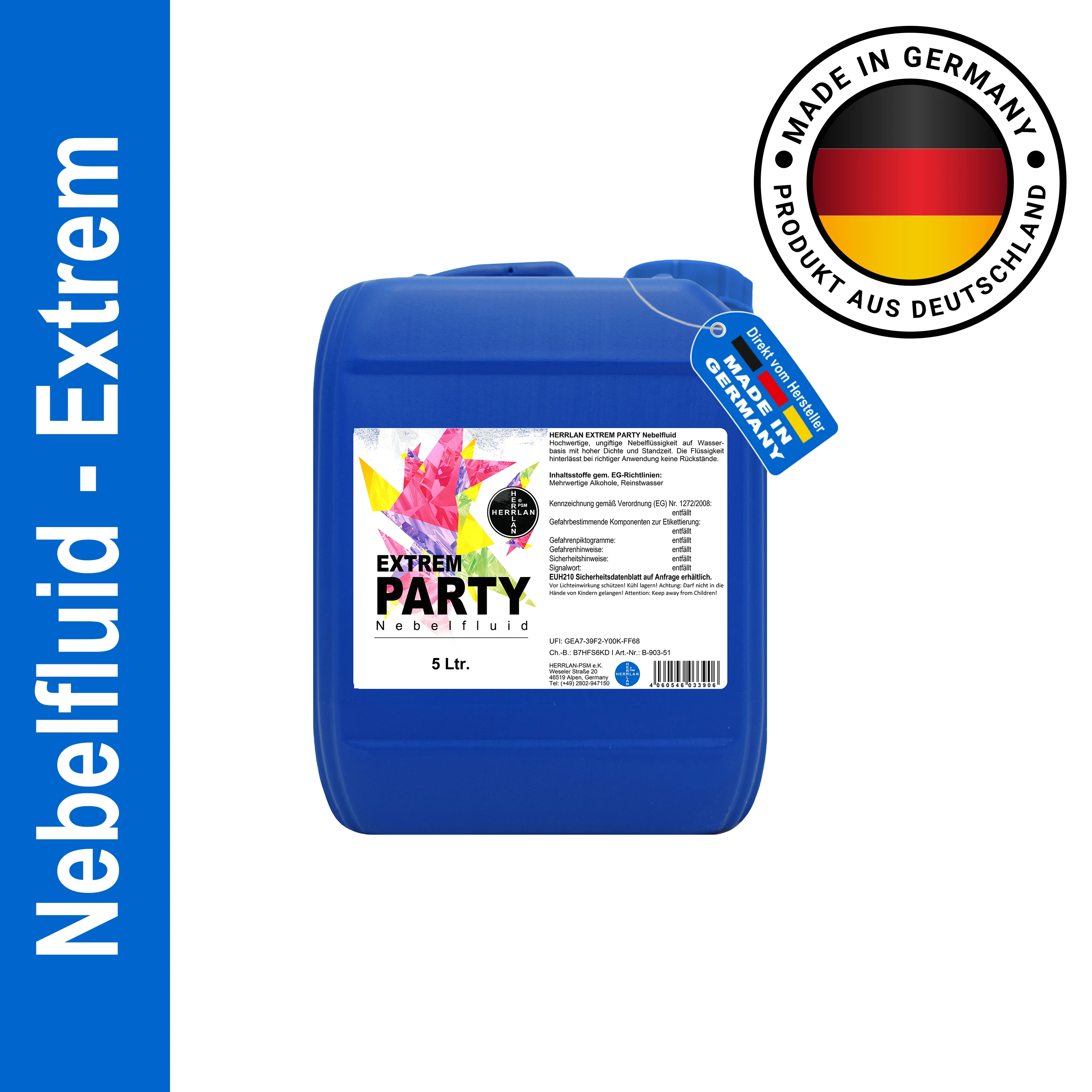 HERRLAN® EXTREM PARTY Nebelfluid wasserbasierte Nebelflüssigkeit mit extrem hoher Dichte und Standzeit - Made in Germany
