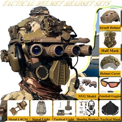 Tactical FAST Helmet Set Adjustable Airsoft Paintball Helmet with Headset Battery Bag NVG Model for Outdoor Hunting Cosplay Game