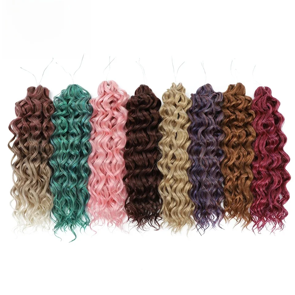 18 24-calowe kręcone szydełkowe przedłużanie włosów Syntetyczne warkocze z fal oceanicznych dla afrykańskich kobiet Ombre Blonde Pink Blue Hawaii Curl — 2