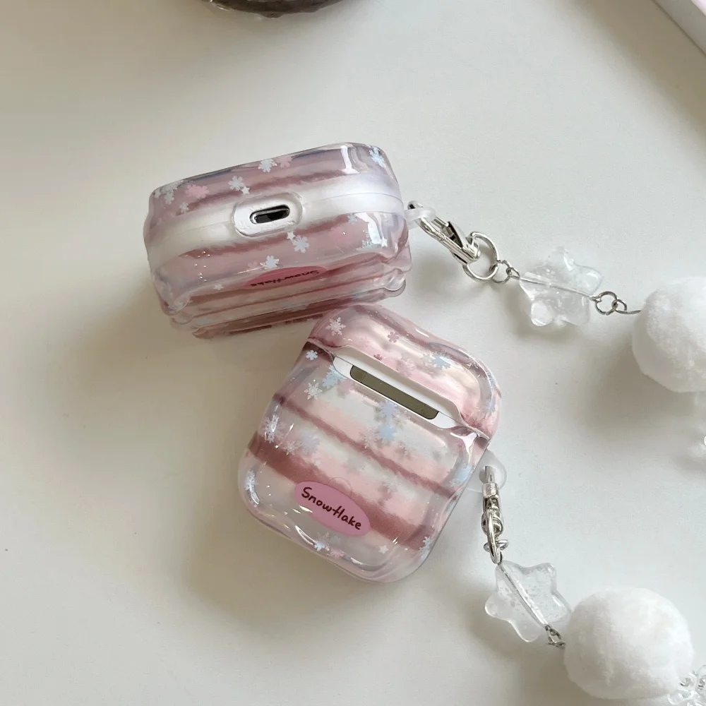 

Fashion creative striped snowflake headphone protective case for AirPods 2 3 4 Pro 2 3 Korean INS exquisite shockproof fundas
