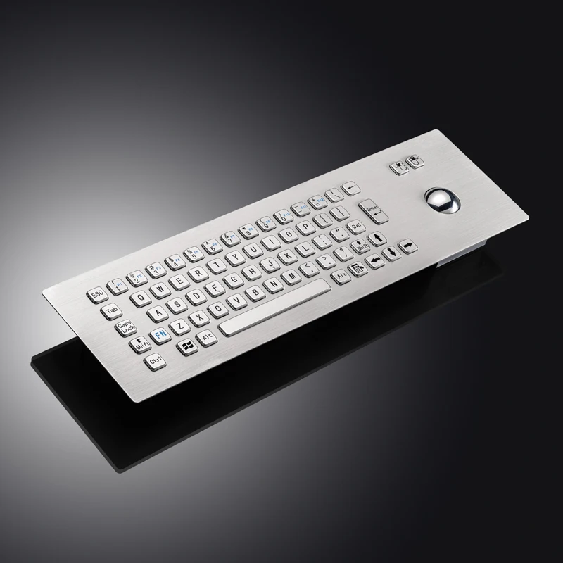 Rugged Embedded Industrial Metal Keyboard With Mechanical Stainless Steel Trackball