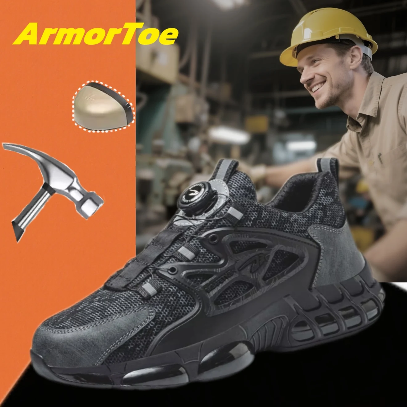 

ArmorToe Four Seasons Rotating Button Safety Shoes Anti-smash Anti-stabbing Steel Head Work Shoes Sports Shoes #Armor2800