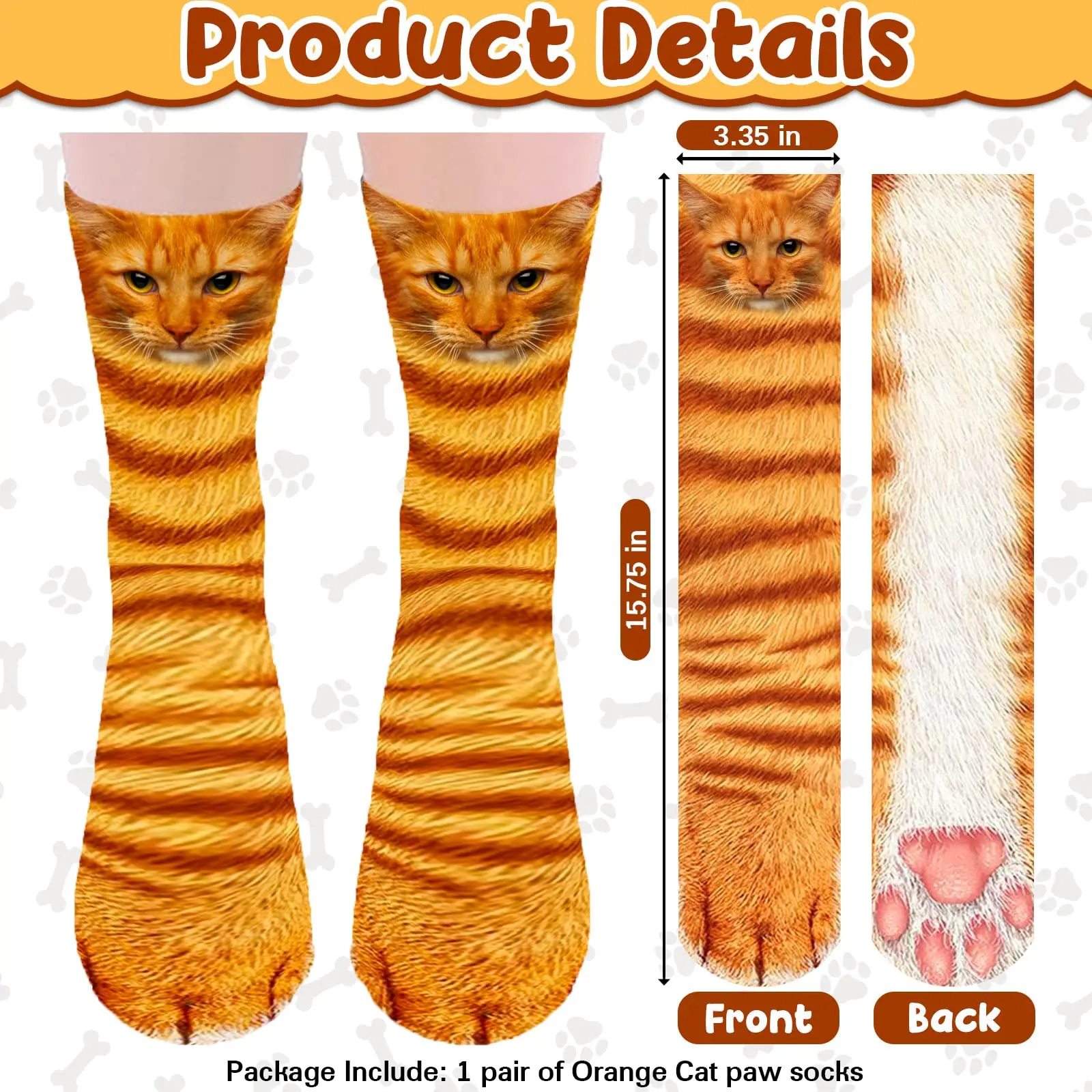 Funny Animal Paw Socks,1 Pair Crazy Novelty Cat Claw Socks Christmas Stocking Stuffers,3D Newest Cat Orange Paw Socks