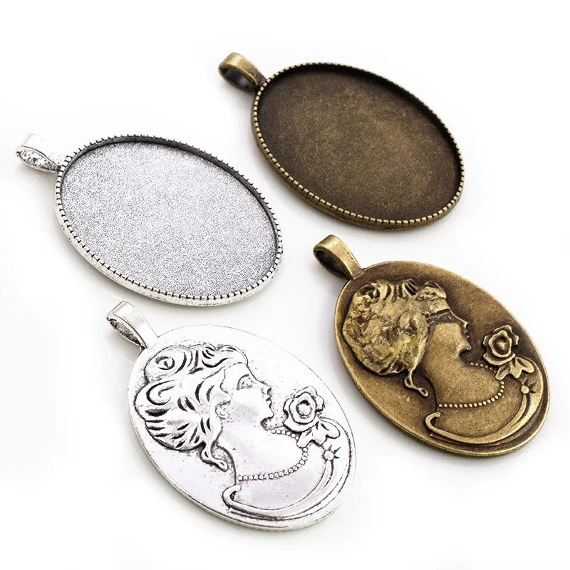 Nowa moda 5 sztuk 30x40mm wewnętrzna rozmiar brąz/antyczne srebro Plated Cabochon baza ustawienie Charms wisiorek — zdjęcie 2