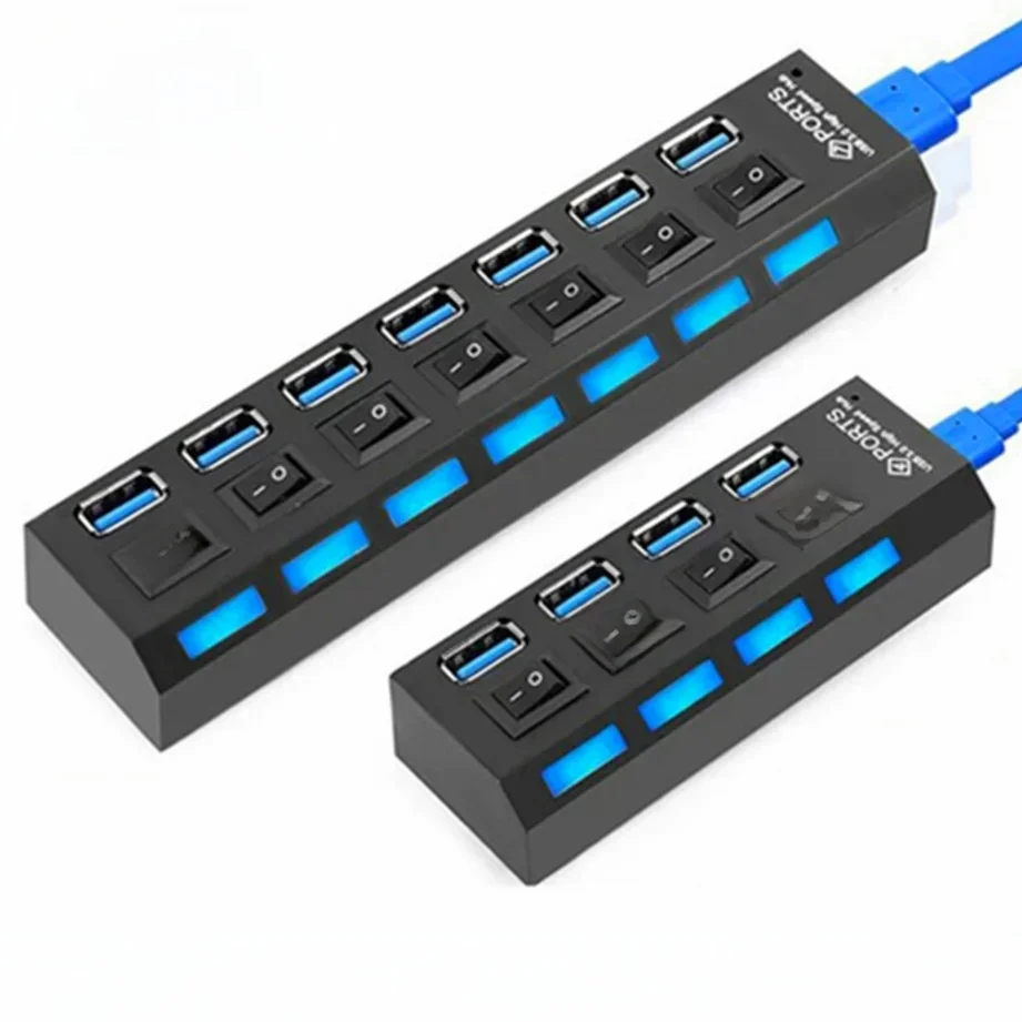 Grwibeou-airies USB 2.0 3.0 avec interrupteur, adaptateur secteur, extenseur multiple de ports 3.0, 4/7