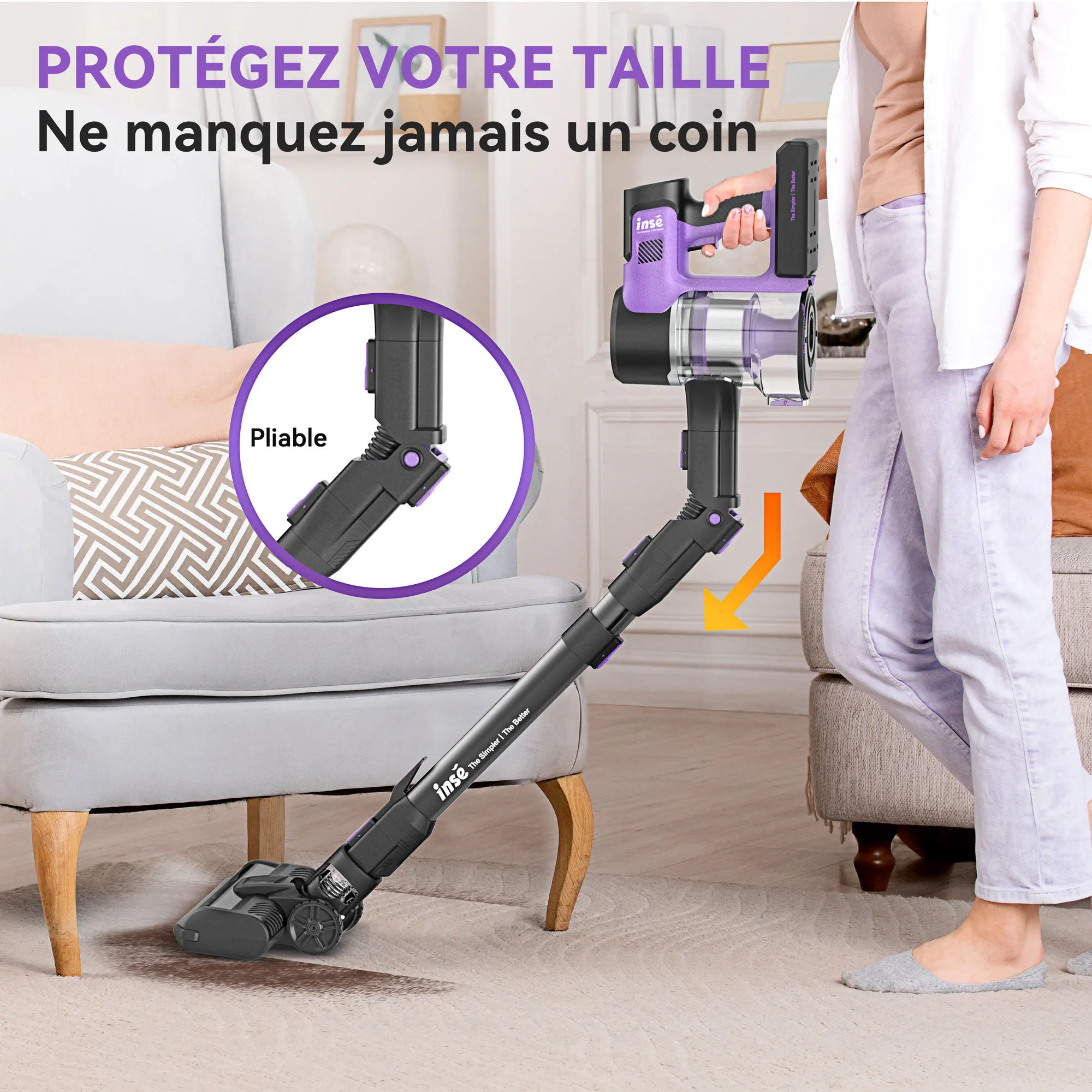 INSE Cordless Vacuum Cleaner, 30Kpa 350W Foldable Bagless Upright Vacuum Cleaner for Pet Hair Carpet Car Hard Floor