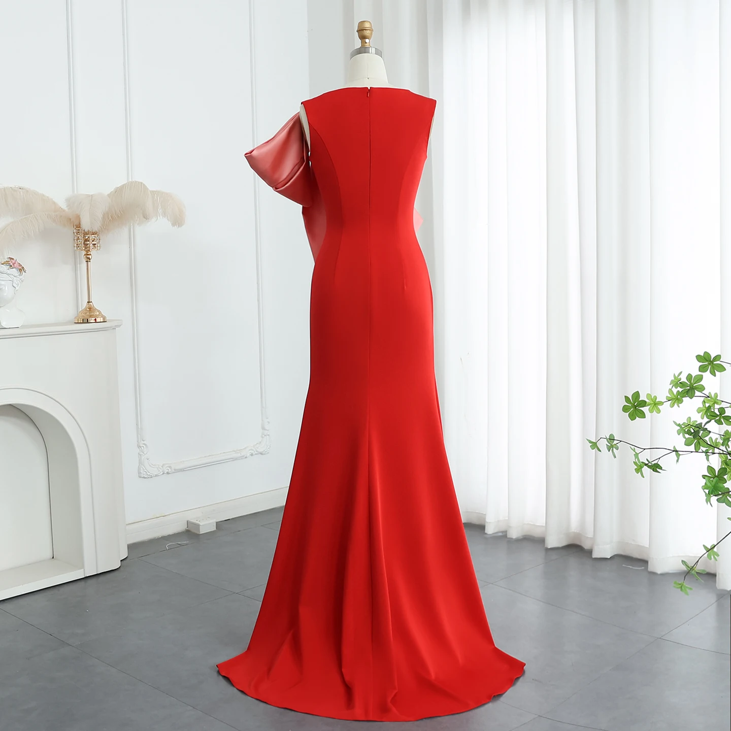 シャロンはネイビーブルーマーメイドボートネックアラビア語 فساتين سهرةとラベンダーリボンレッド女性のウェディングパーティードレスSF121カスタマイズしました