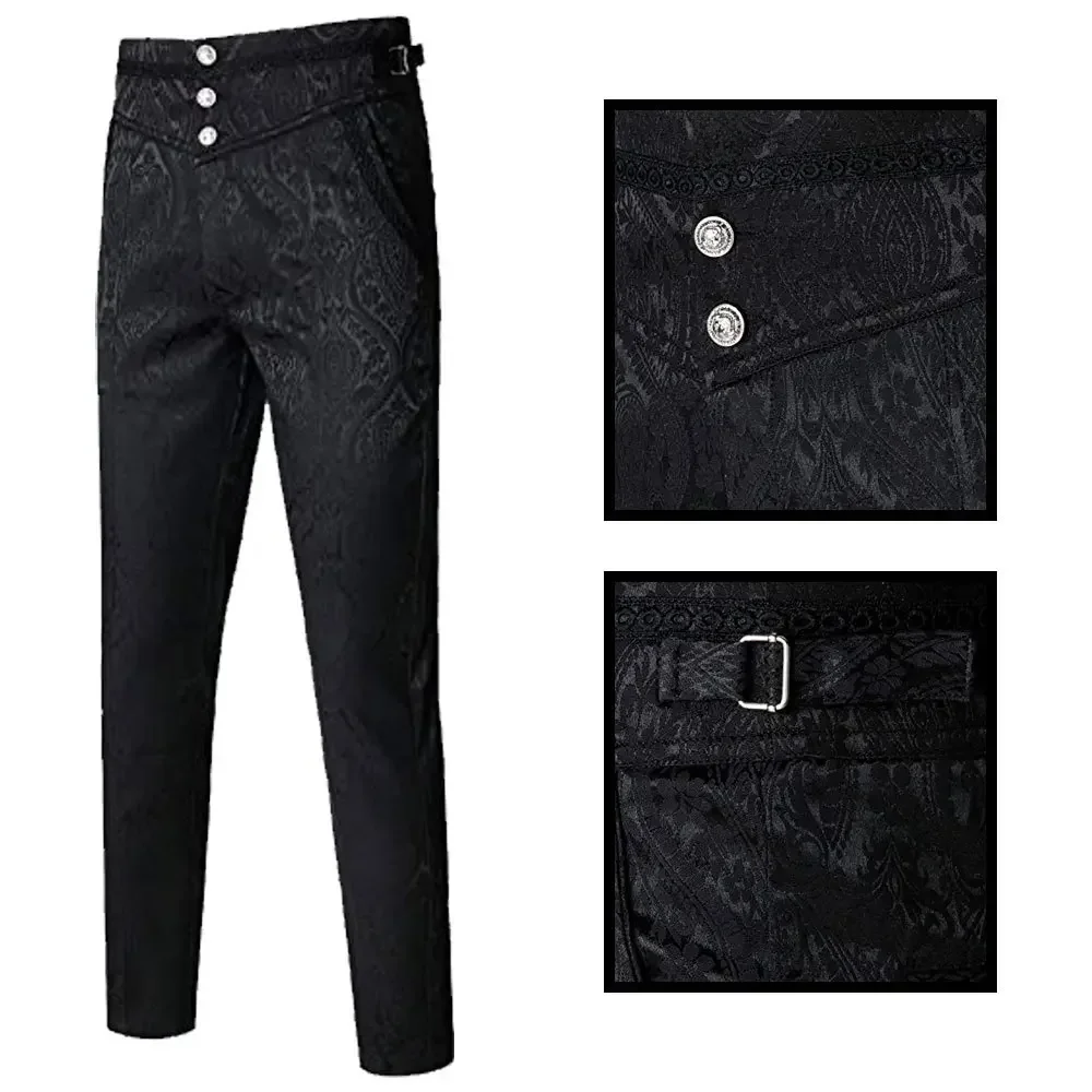 Męskie średniowieczne spodnie Steampunk Żakardowa skóra Stylowe czarne gotyckie spodnie Slim Fit Wiktoriańskie szlachetne spodnie vintage S-3XL — 2
