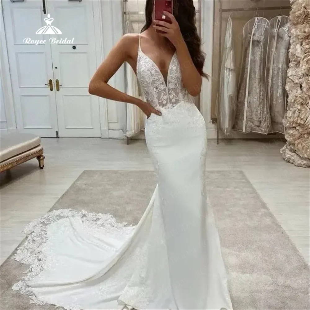 

Roycebridal V Neck Mermaid Wedding Dress 2025 Chapel Train Lace Wedding Gown vestidos de novia свадебное платье party dresses