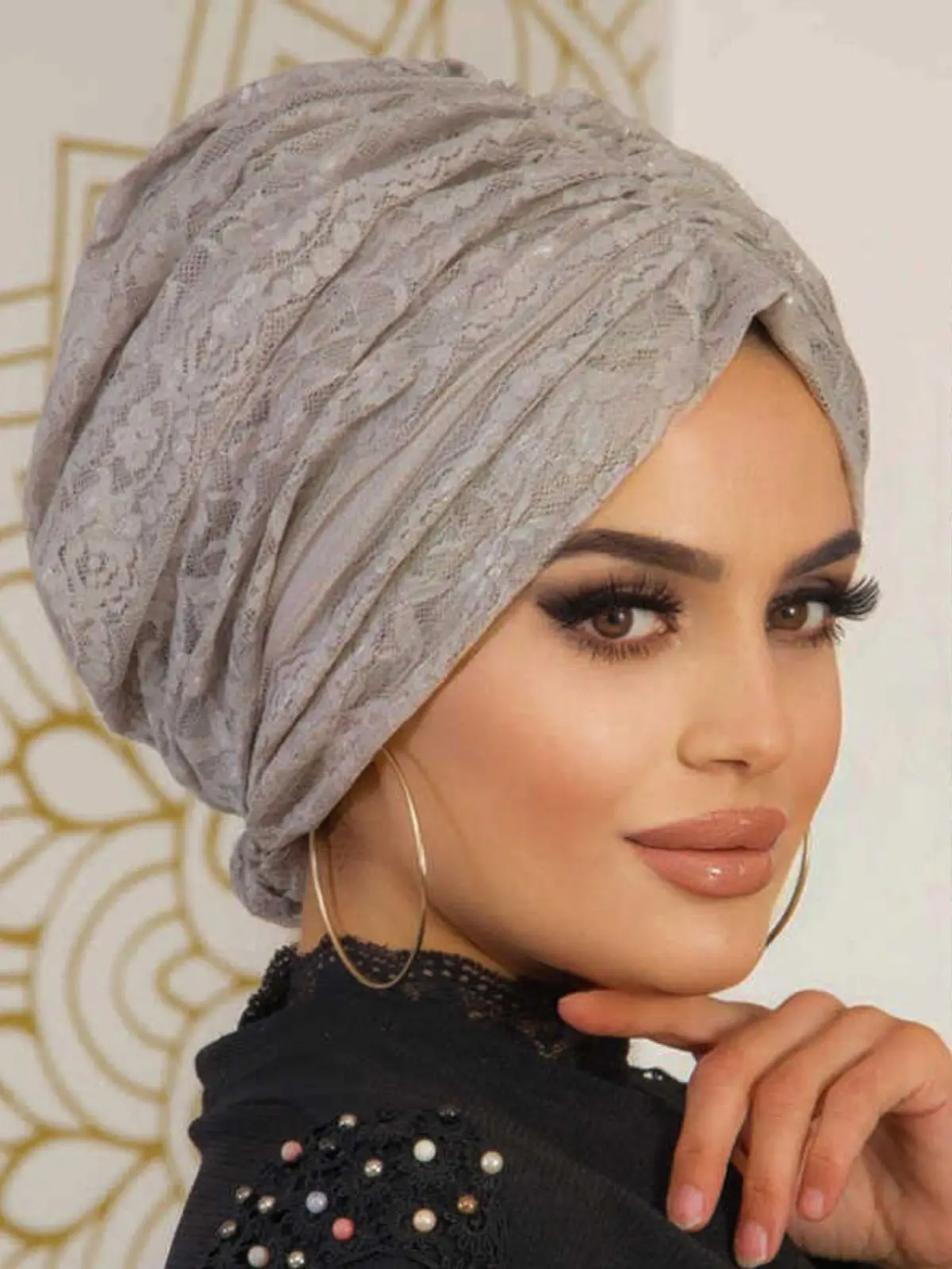 Lace Buckle Bonnet, Hijab Muslim Fashion Stylish Clothing Woman Turkey Dubai Arabic Indian Scarf Turban Bonnet Shawl Stylish