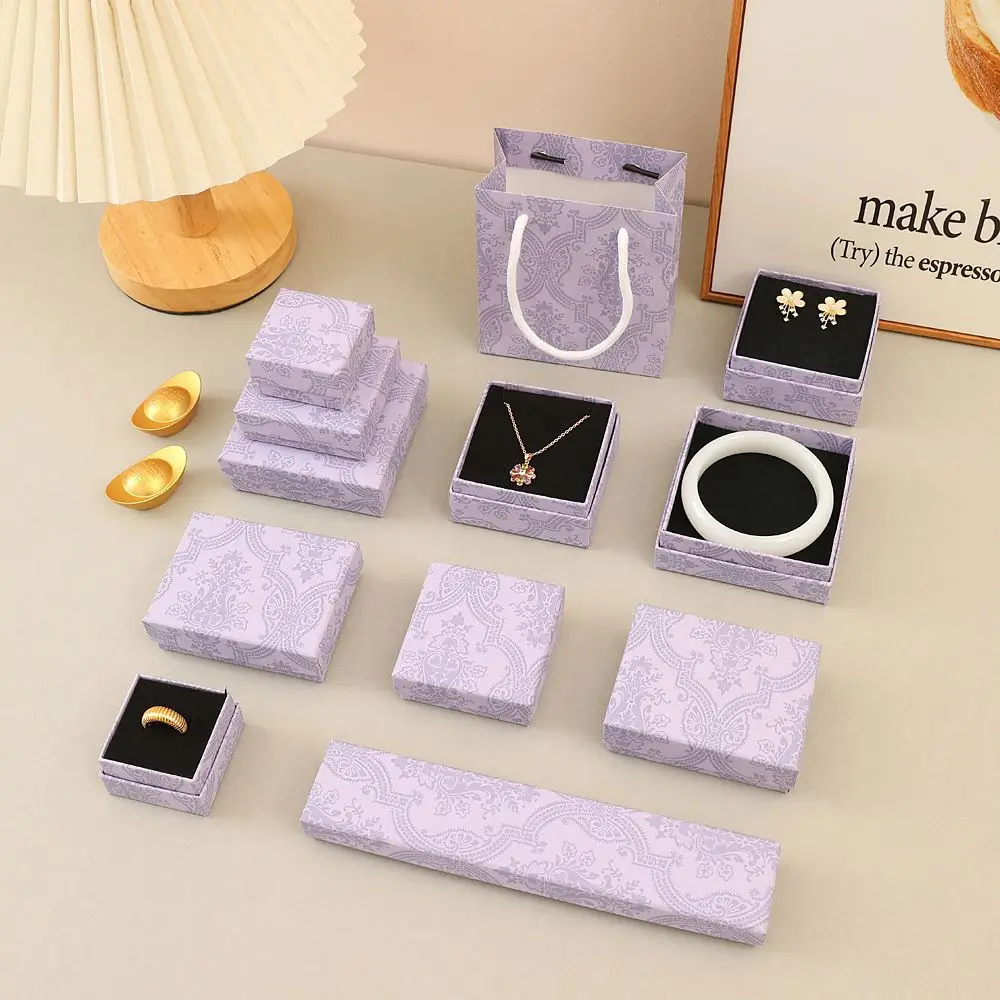 

Small Purple Jewelry Packaging Luxury Cardboard Box Paper Earring Package Storage Boxing Cheap Necklace Ring Gift Display