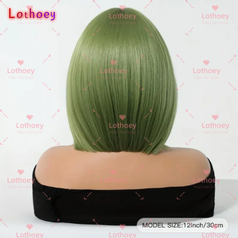 Parrucca Humen Hair con frangia dritta verde, per la vita quotidiana, feste, festival musicali, concerti, ecc
