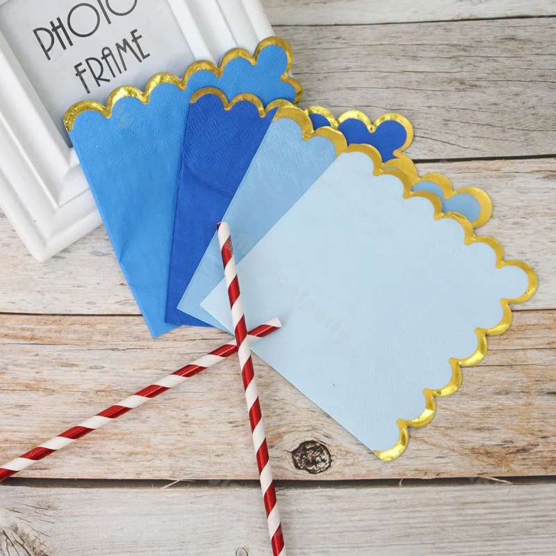 

20pcs Disposable Napkins 25x25cm Floral Golden Edge - Blue Green Brown Pink Purple Yellow for Party Wedding Dinner