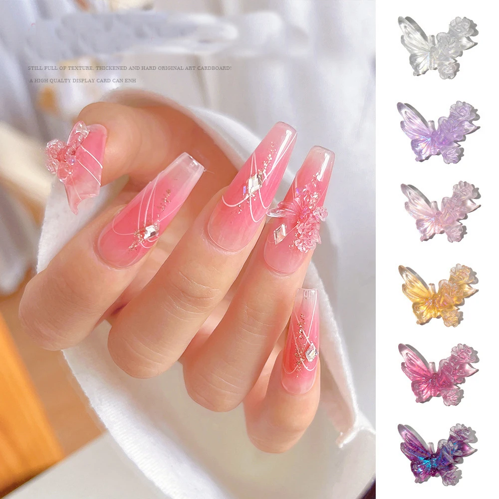 50Pcs Unique Designs Flower Butterfly Shaped Nail Art Charms 3D Resin Ice Transparency Nail Decoration DIY Crafts For Nails