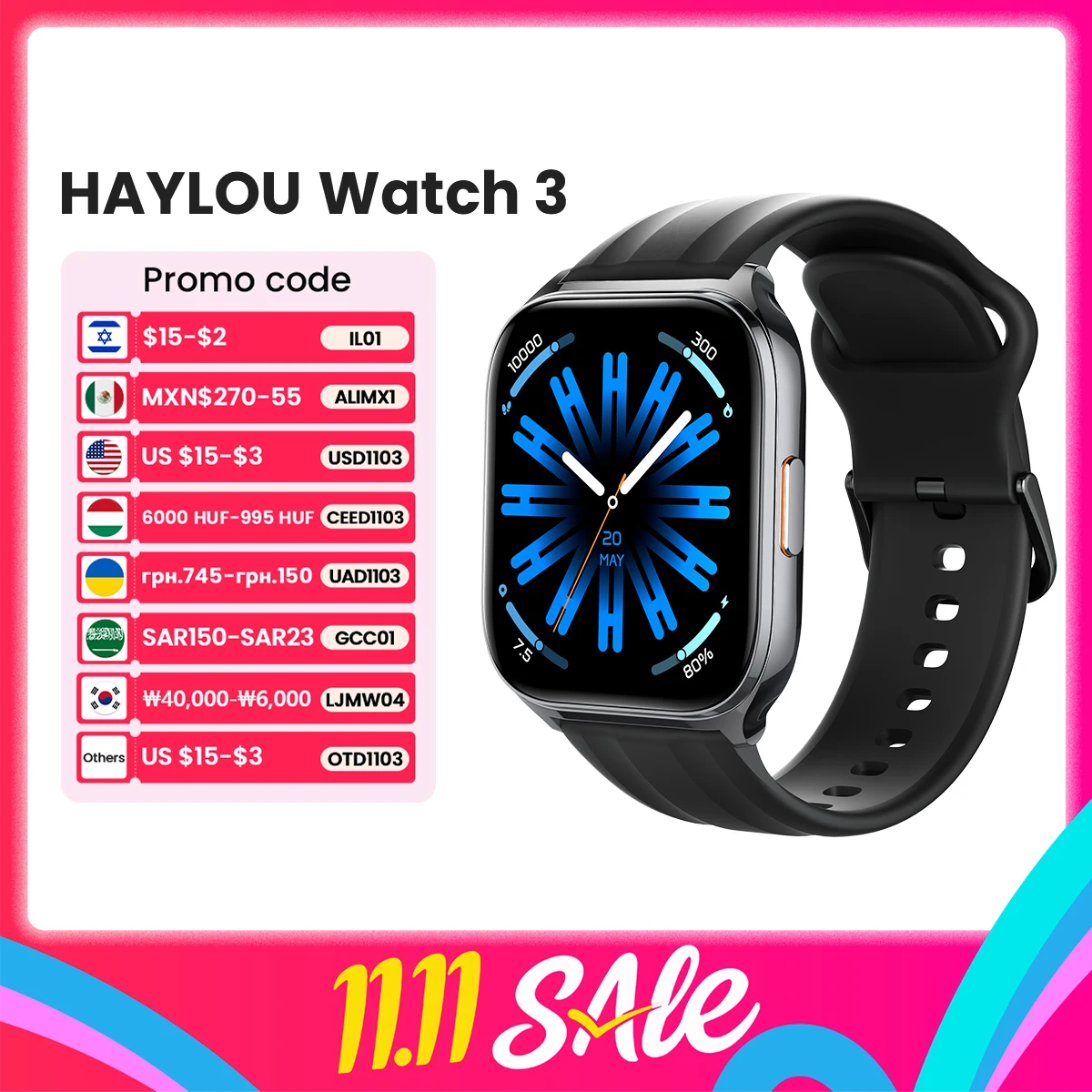 HAYLOU Watch 3 Voice Calling Smartwatch 1.85'' AMOLED Screen 24h Health Monitoring 150+ Sports Modes Smart Watch 1ATM Waterproof