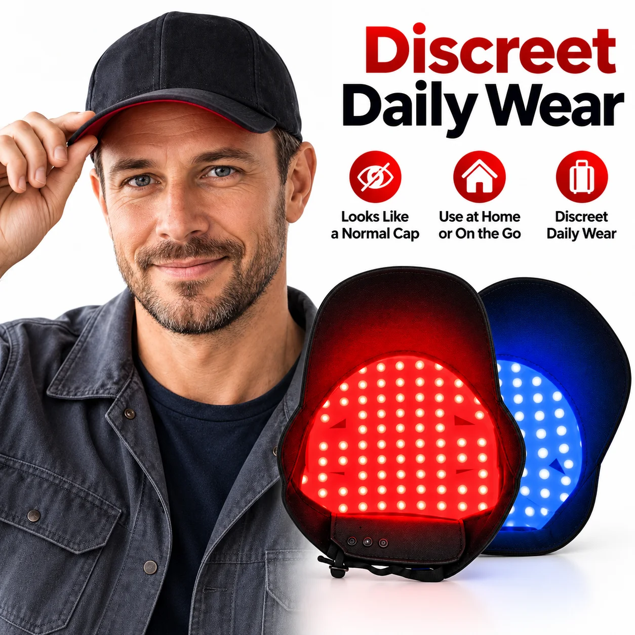 Red Light Hair Growth Cap 660nm Red 470nm Blue LED Therapy Hat with Vibration Massage for Scalp Care