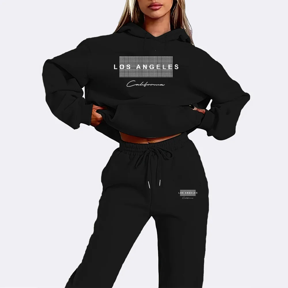 

Повседневный спортивный комплект из 2 предметов, модная толстовка с капюшоном и длинными рукавами с буквенным принтом и шнурком, повседневный бег, бег