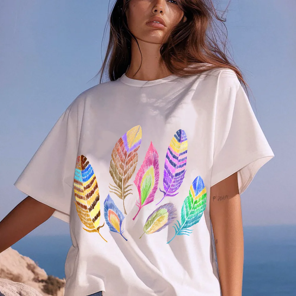 

Chinese Intangible Cultural Heritage Embroidery Pattern Printed Pure Cotton Distressed Short Sleeve Women's Clothing Summer INS