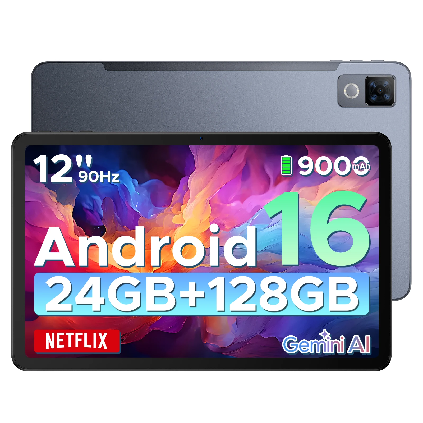 DOOGEE U12 Tablet 12 inch Android 16 Gemini AI 12'' FHD+ 90Hz scherm 24GB RAM+128GB 9000mAh batterij 7,8mm ultradunne tablet-pc