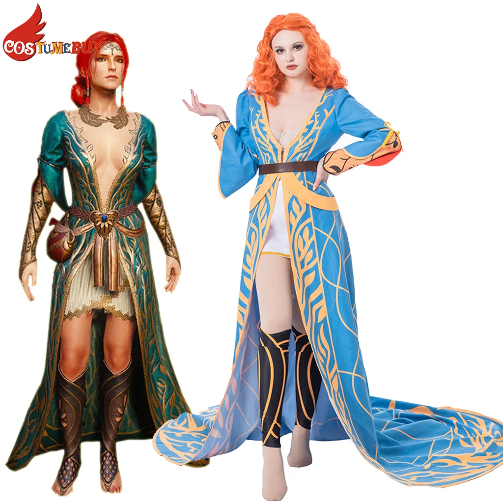 

The Witch 3: Wild Hunt Game Triss Merigold Cosplay Sapphire Color Robe Dress Sorceress Costume,Witch Mage Long Dresses Outfit