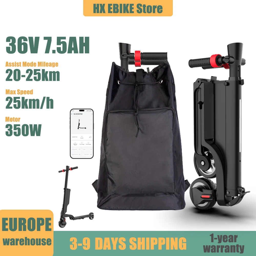 Trottinette électrique pliable HX X6 pour adultes, 350W, 36V7.5AH, vitesse 25 km/h, trottinette électrique, e-scooter, kick scooter électrique.