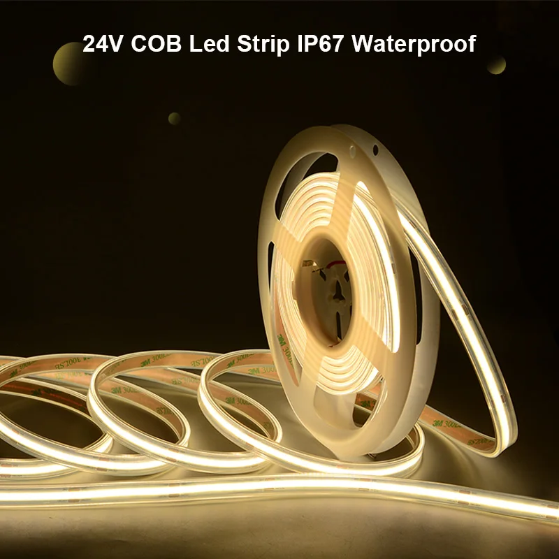 COB LED Strip Light IP67 Waterproof 480 LEDs/m High Density Flexible Tape Ribbon 3000K 4000K RA90 Led Lights DC24V UL Listed