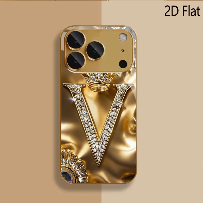 letterV print Patterned tempered glass design for iPhone16 17 Pro Max 15 14 13 12 11 ProMax Phone Case Camera Cover Shockproof H view 2