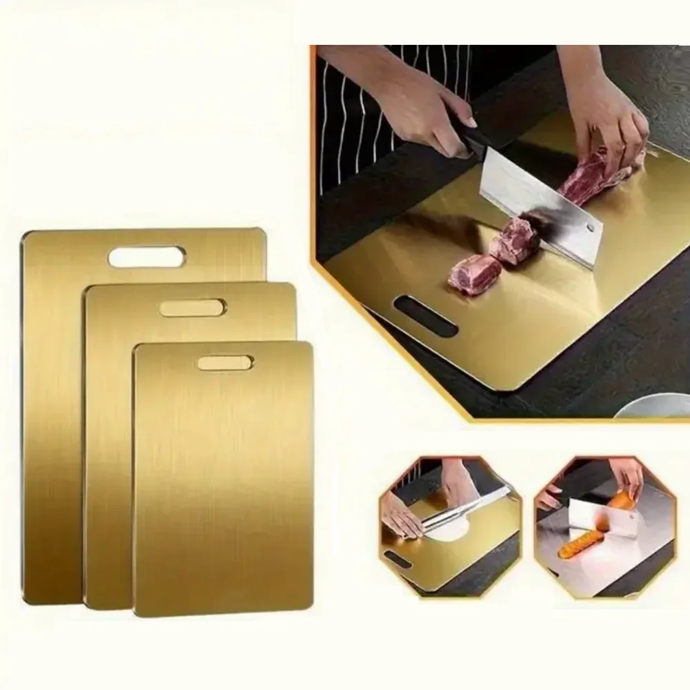 Tabla de cortar de cocina de acero inoxidable, adecuada para cortar carne, frutas y carne picada, antideslizante y apta para lavavajillas