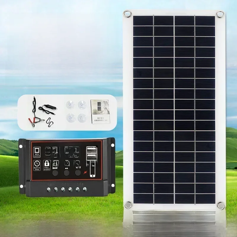 20W-1000W Panel słoneczny 12V Ogniwo słoneczne 100A Kontroler Panel słoneczny do telefonu RV Samochód MP3 Ładowarka PAD Zasilanie akumulatorowe na zewnątrz Kemping — zdjęcie 2