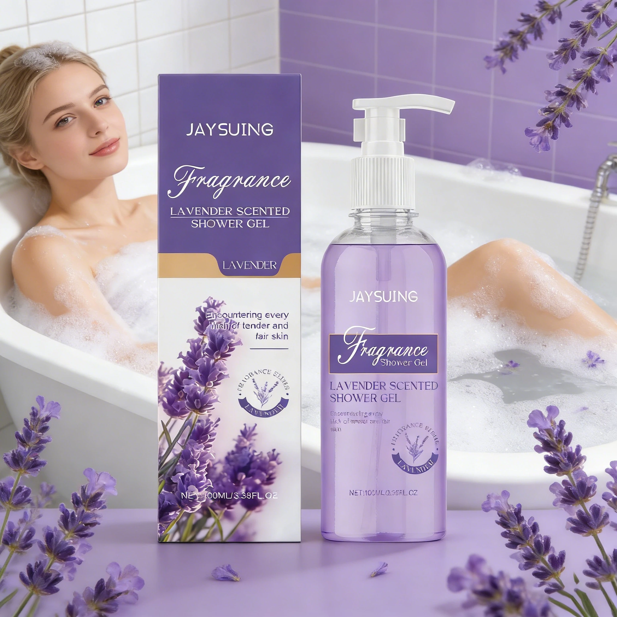 

JAYSUING Lavender Scented Shower Gel Hydration Remove Odors Lasting Fragrance Exfoliate Perspiration Skin Sooth Shower Gel