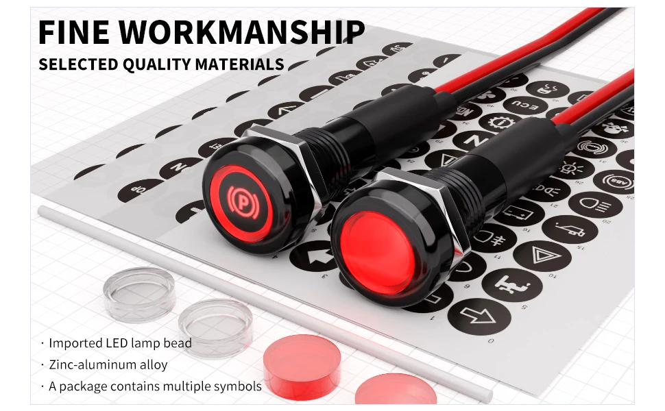 FILN 8mm Symbol-LED-Anzeigeleuchte 12V 24V Schwarze Metall-Anzeigeleuchte mit Kabel für Auto-Armaturenbrett und Maschinen – Detail 6