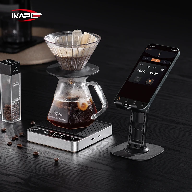 IKAPE Bluetooth Coffee Scale V2 Pro,0.1g High Precision Rechargeable Drip Espresso Scale with Tare Function,LED,For Flair 58
