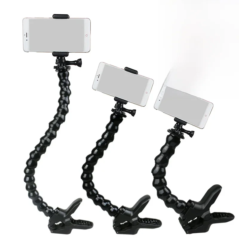 Elastyczny monopod na gęsiej szyi z zaciskiem do kamer Gopro SJcam Uchwyt do mocowania kijka do selfie do telefonów Iphone Xiaomi Huawei Samsung — zdjęcie 2