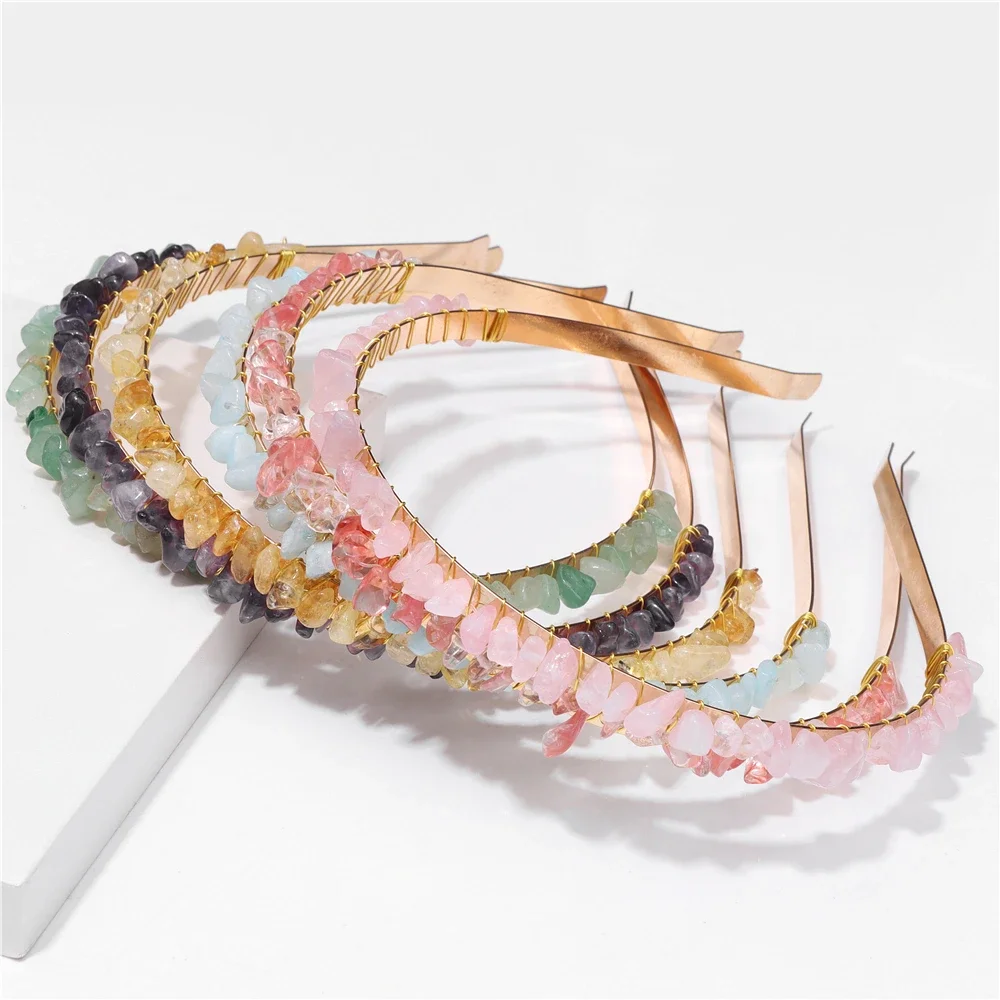 AliExpress NONE 1PC Natural Stone Crown Gravel Headbands Irregular Aquamarines Amethysts Chip Beads Hair Hoops For Women Girl Hair Accessories