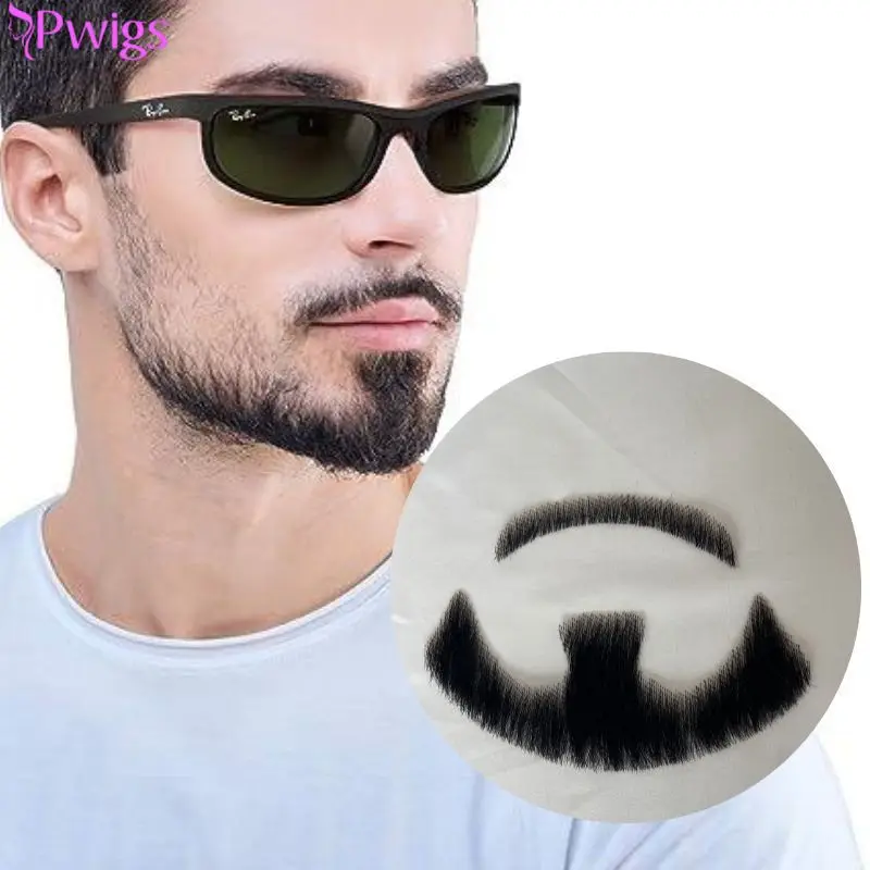 Pwigs Face Fake Beard 100% Human Hair Beard Mustache For Men Fake Beard Swiss Lace Real Handmade Light Beard For Man Invisible